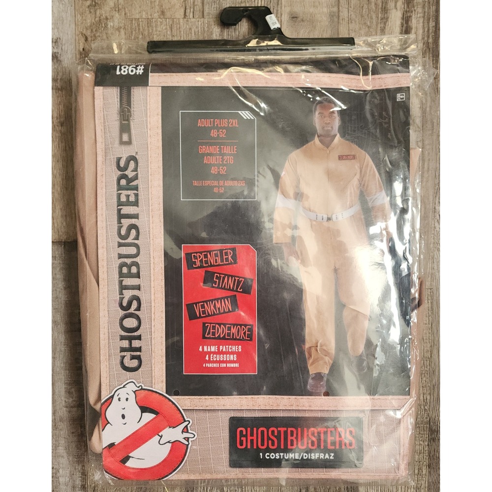 Ghostbusters Costume Adult Plus 2XL Tan Jumpsuit 4 Name Patches Halloween Outfit